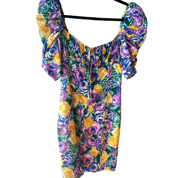 Zara purple and yellow floral printed corset style mini dress size XS NWOT - Picture 6 of 10